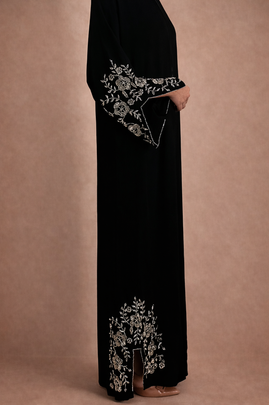 Abaya Zahra – Kimono Abaya perlé | Argent
