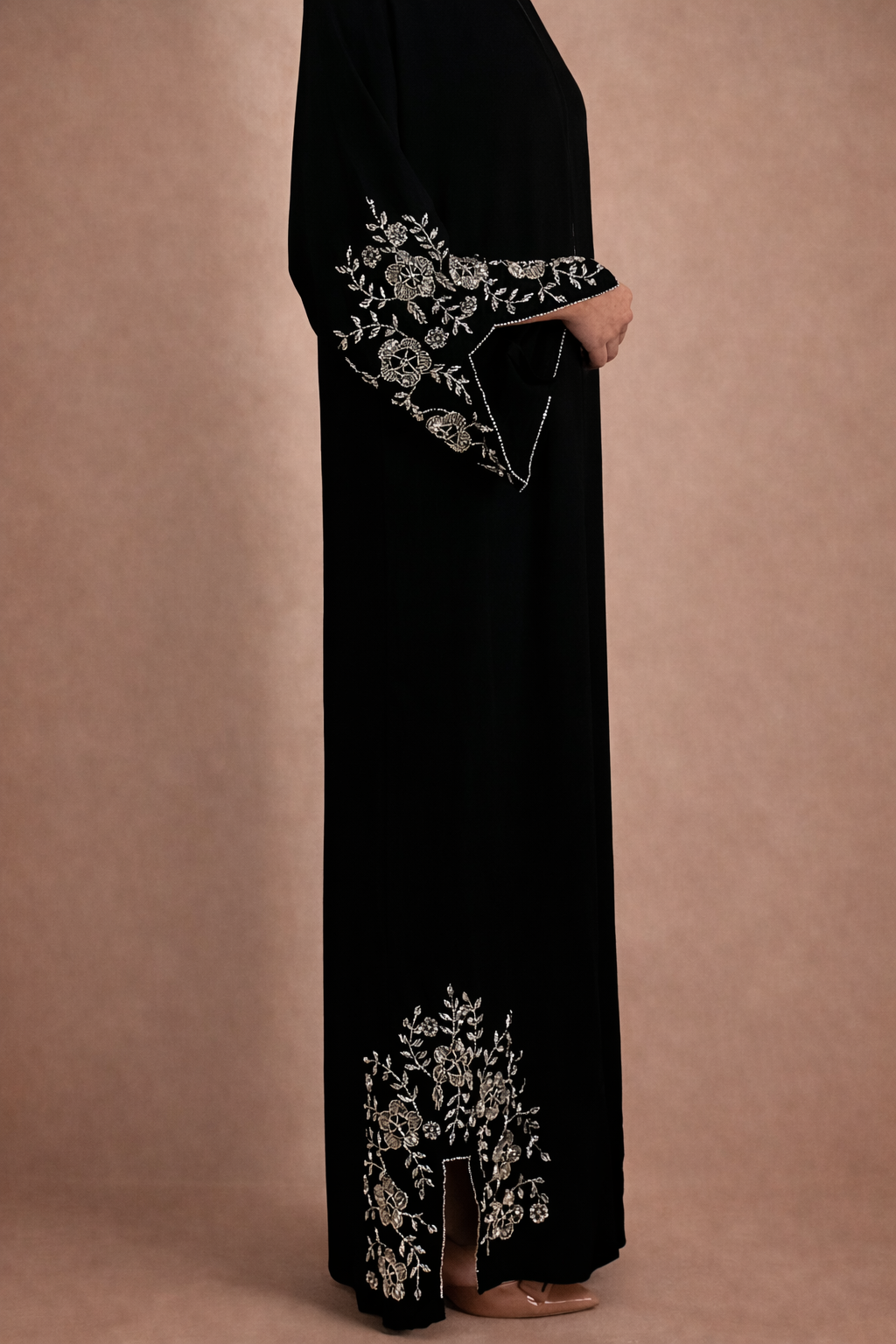 Abaya Zahra – Kimono Abaya perlé | Argent